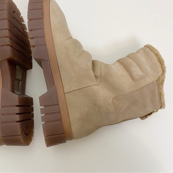 Free People Fable Faux Fur Chunky Boot Sand Suede Platform Combat - Picture 7 of 10